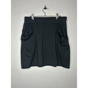 Ibex Womens Wool Skirt Solid Black Pockets Pull On Stretch Size Large